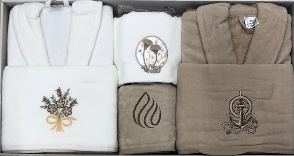 Royam Chıara Kadife Pamuklu Nakışlı 6 Parça Aile Bornoz Seti Bornoz Takımı - 9