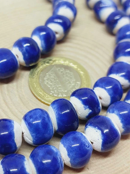 Mavi Renk Sırlı Seramik Boncuk Dizi 10-12mm/23cm (54156) - Resim 2