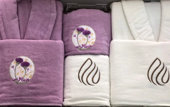 Royam Chıara Kadife Pamuklu Nakışlı 6 Parça Aile Bornoz Seti Bornoz Takımı - 12