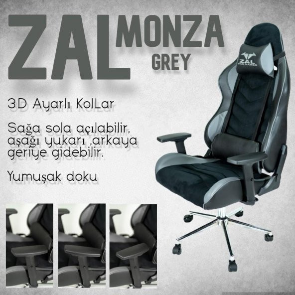 Herkese Mobilya Zal - Monza Grey Pro Gamer Üst Seviye Oyuncu Koltuğu Yarış Koltuğu E-Spor Koltuğu