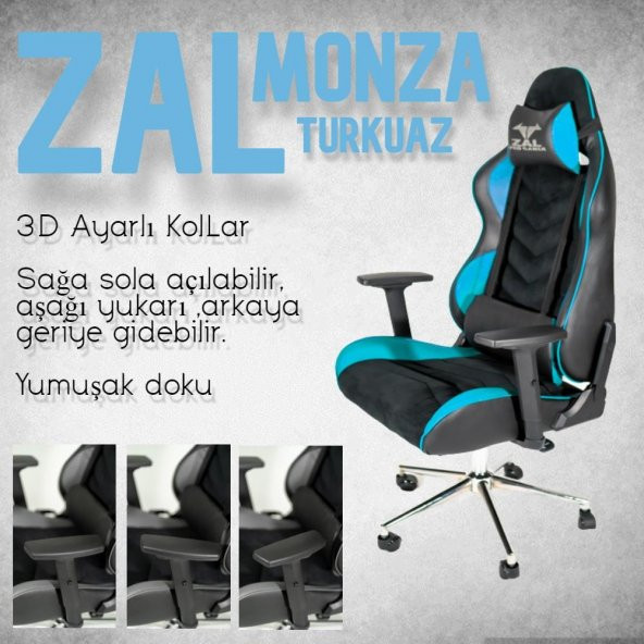 Herkese Mobilya Zal - Monza Turkuaz Pro Gamer Üst Seviye Oyuncu Koltuğu Yarış Koltuğu E-Spor Koltuğu