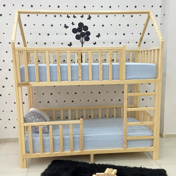 Markaawm Montessori Yatak Çatılı Doğal Ahşap Ranza Karyola - 5