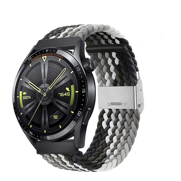 Samsung Galaxy Watch 46mm R800 Watch 3 45mm R840 22mm Uyumlu Metal Klips Solo Fiberlink Örgü Kordon  Siyah Beyaz