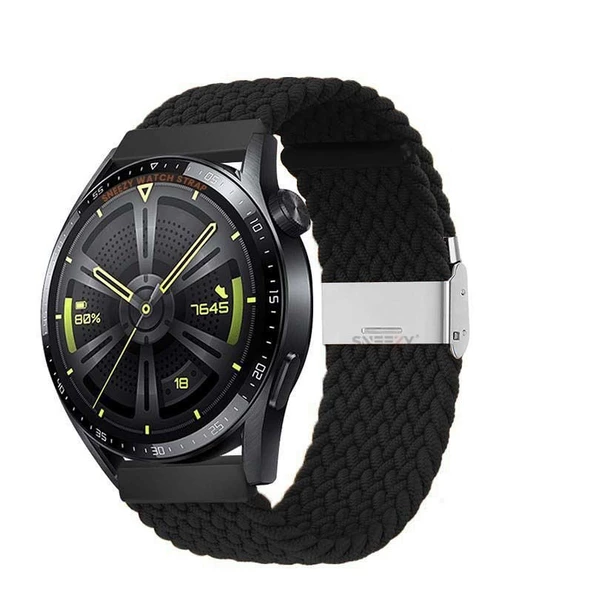 Samsung Galaxy Watch 46mm R800 Watch 3 45mm R840 22mm Uyumlu Metal Klips Solo Fiberlink Örgü Kordon  Siyah