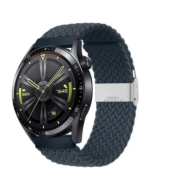 Samsung Gear S3 Frontier R760 - S3 Classic R770 22mm Uyumlu Metal Klips Solo Fiberlink Örgü Kordon  Mavi Koyu