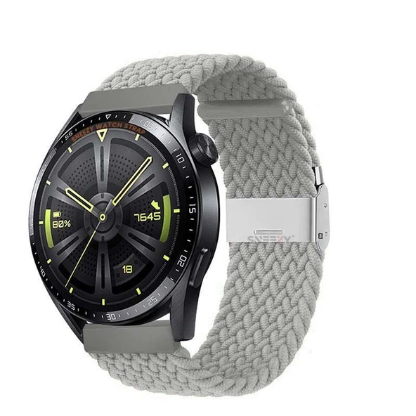 Samsung Gear S3 Frontier R760 - S3 Classic R770 22mm Uyumlu Metal Klips Solo Fiberlink Örgü Kordon  Gri