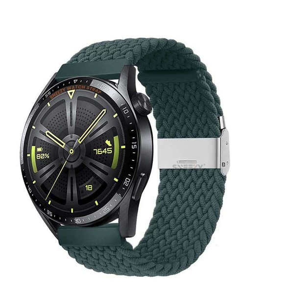 Huawei Watch GT2 Elite-Sport-Classic 46mm-GT2 Pro 22mm Uyumlu Metal Klips Solo Fiberlink Örgü Kordon  Petrol