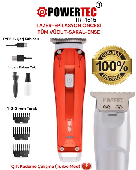 Powertec TR-1515 Lazer-Epilasyon Öncesi Tüm Vücut Tıraş Makinesi Sakal-Ense-Vücut - Resim 6