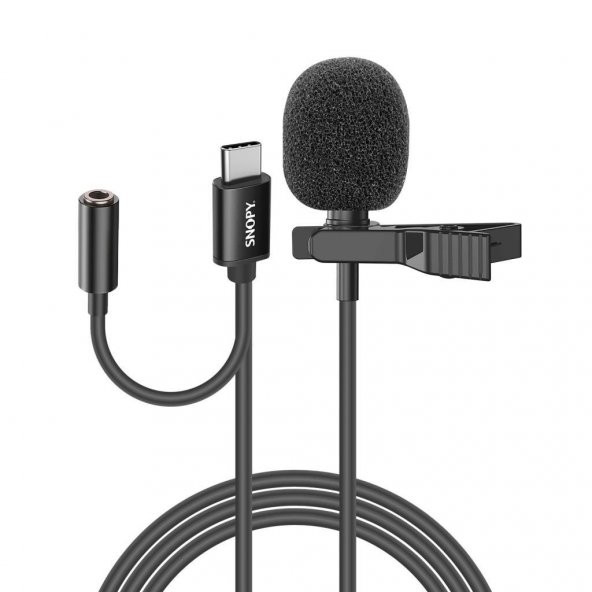 Snopy SN-MTK45 Siyah TYPE-C Akıllı Telefon, Tik-Tok Ve Youtuber Kulaklık Çıkışlı Yaka Mikrofonu