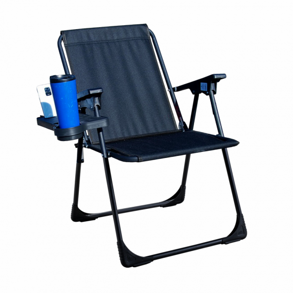 Bardaklıklı Katlanır Kamp Piknik Sandalyesi Plaj Koltuğu SİYAH