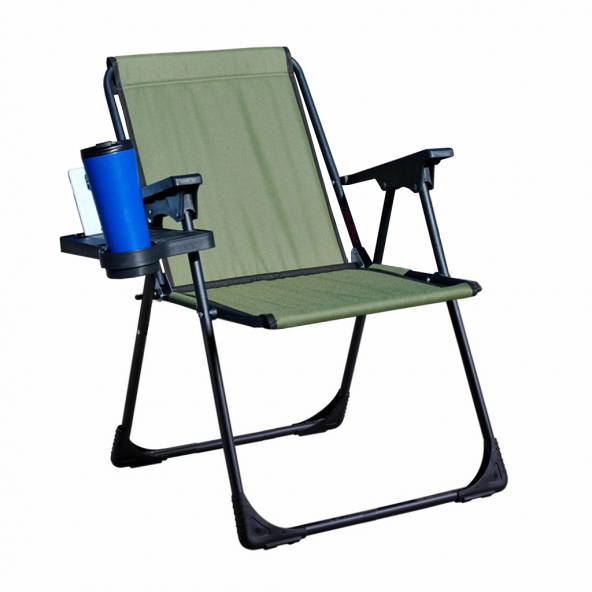 Bardaklıklı Katlanır Kamp Piknik Sandalyesi Plaj Koltuğu YEŞİL