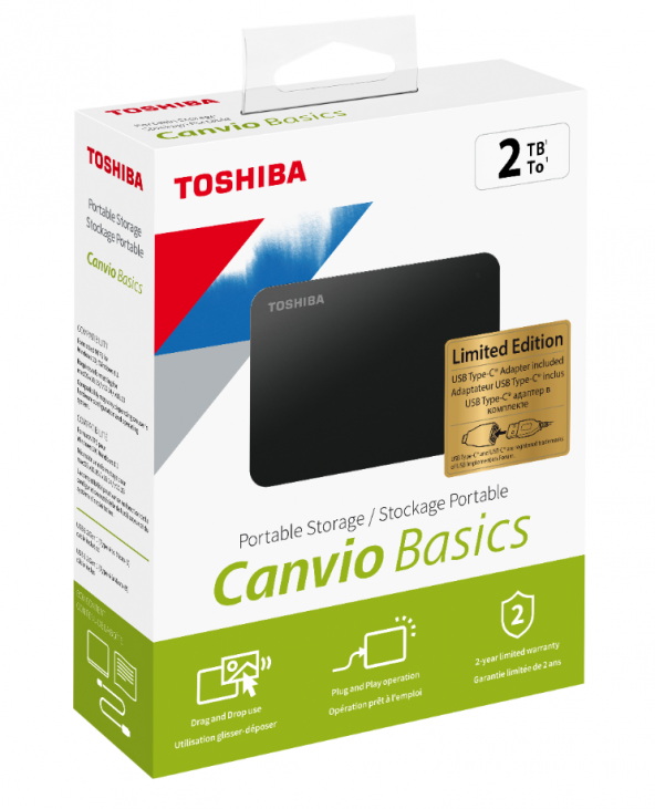 2TB Canvio Basics 2.5" USB3.2 GEN1 + Type-C Adaptör TOSHIBA HDTB420EK3AB