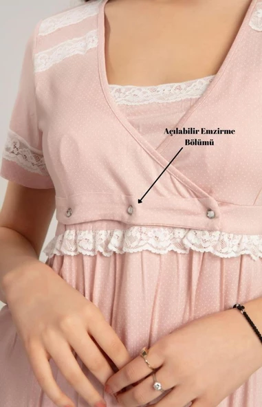Bone Club 5201 Pudra Puanlı Sabahlıklı 3Lü Hamile Lohusa Pijama Tk - 4