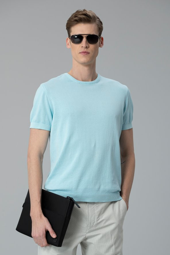 Lufian Aler Pamuk Triko T- Shirt Aqua