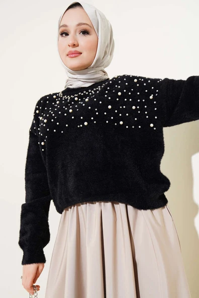 Taş Süslemeli Sakallı Kazak Siyah - 2