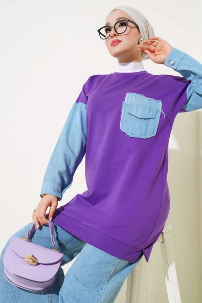 Kot Garnili İki İp Tunik Menekşe - Resim 2