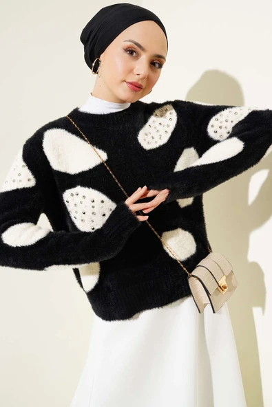 Dalmaçya Desen İncili Kazak Siyah - 2