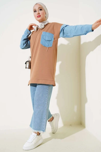 Kot Garnili İki İp Tunik Camel - Resim 2