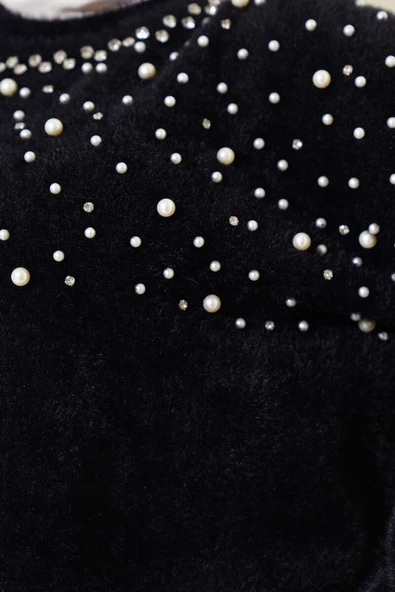 Taş Süslemeli Sakallı Kazak Siyah - 4