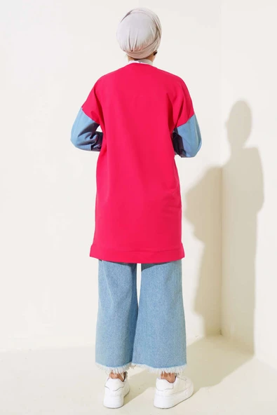 Kot Garnili İki İp Tunik Fuşya - Resim 3