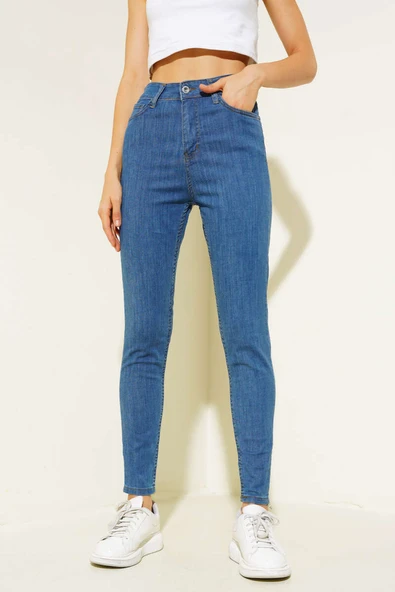 Likralı Skinny Jean Pantolon Orta Mavi - 2