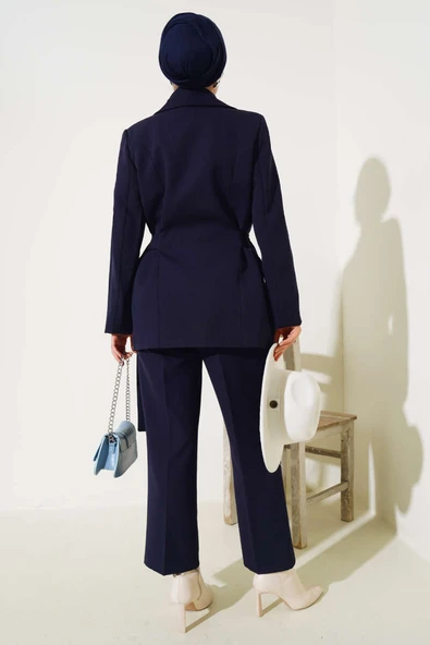 Yanları Tokalı Ceket İkili Takım Lacivert - Resim 3