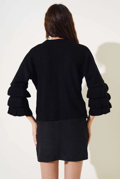 Kolu Kat Kat Triko Crop Kazak Siyah - 3