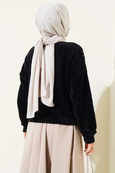 Taş Süslemeli Sakallı Kazak Siyah - 3