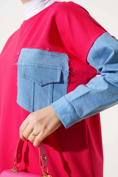 Kot Garnili İki İp Tunik Fuşya - Resim 4