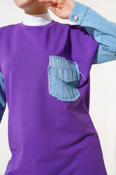 Kot Garnili İki İp Tunik Menekşe - Resim 4