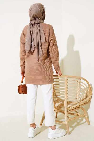 Önü Düğme Detaylı Triko Tunik Büsküvi - Resim 3