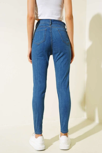 Likralı Skinny Jean Pantolon Orta Mavi - 3
