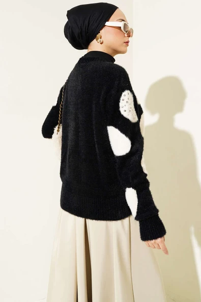 Dalmaçya Desen İncili Kısa Triko Hırka Siyah - 3