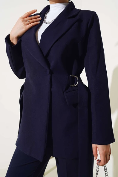 Yanları Tokalı Ceket İkili Takım Lacivert - Resim 4