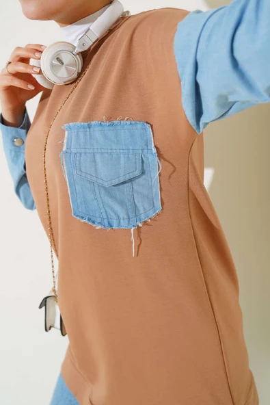 Kot Garnili İki İp Tunik Camel - Resim 4