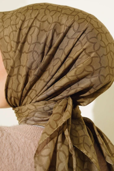 Çiçek Motif Desen Yazma Eşarp Kahve - 4