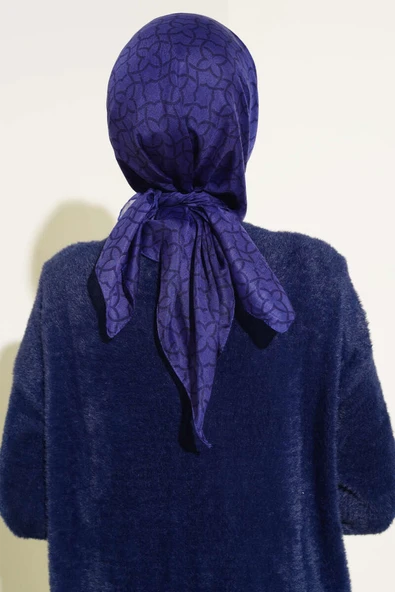 Çiçek Motif Desen Yazma Eşarp Morcivert - 3