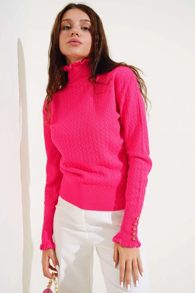 Saç Örgü Fırfırlı Triko Body Fuşya ürün görseli 1