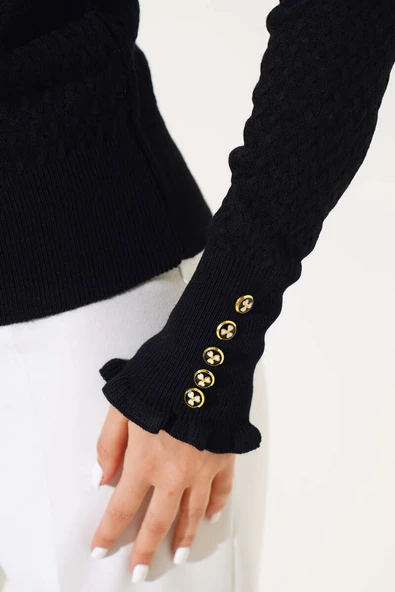 Saç Örgü Fırfırlı Triko Body Siyah - Resim 4