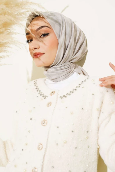 Dama Desen Yazma Eşarp Taş