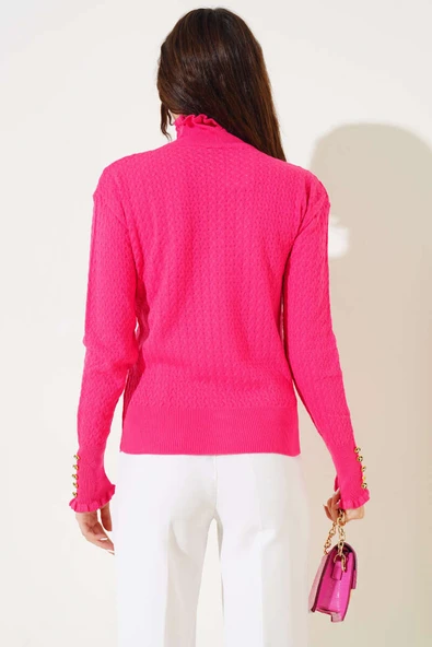 Saç Örgü Fırfırlı Triko Body Fuşya - Resim 3