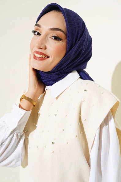 Kıvrık Desen Yazma Eşarp Morcivert