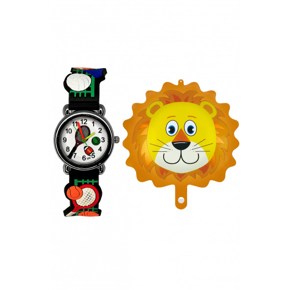 Çocuk Kol Saati Raket Desenli (12006) ve aslan karakterli folyo balon 12053
