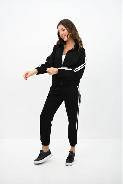 Kadın Fermuarlı Çizgi Detaylı Eşofman Takımı 4201-25 - Resim 4