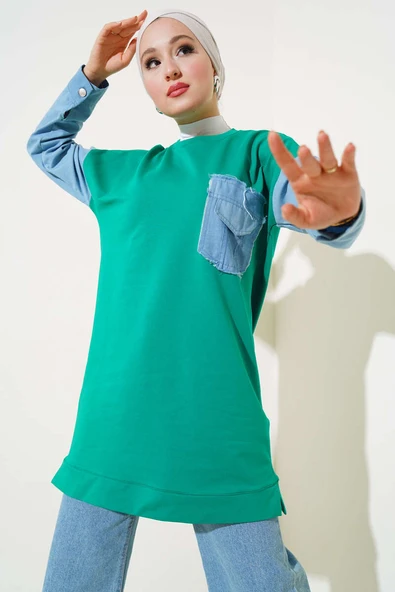 Kot Garnili İki İp Tunik Yeşil ürün görseli