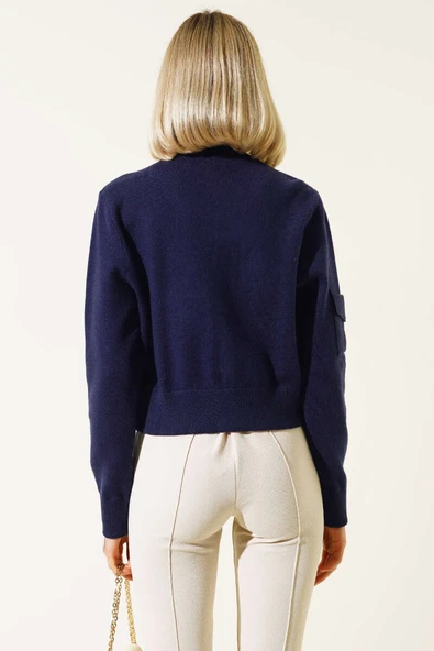 Fermuarlı Kısa Triko Hırka Lacivert - 3