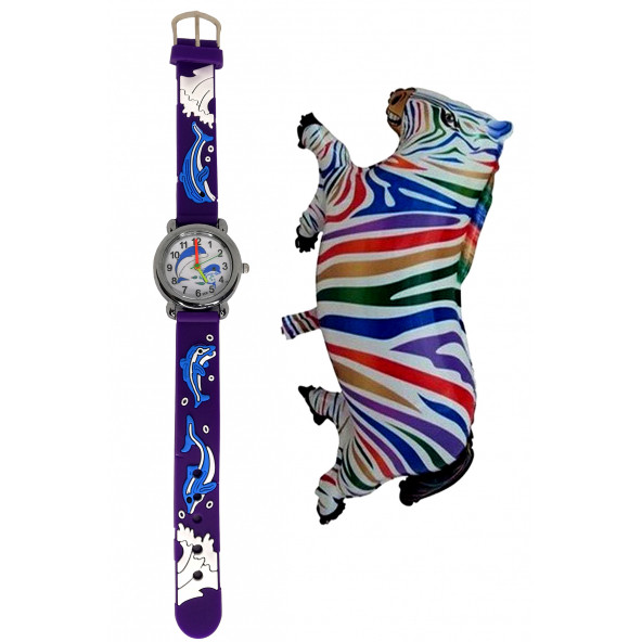 Çocuk Kol Saati Yunus Balık Desenli (12021) ve zebra karakterli folyo balon 12055 - 2