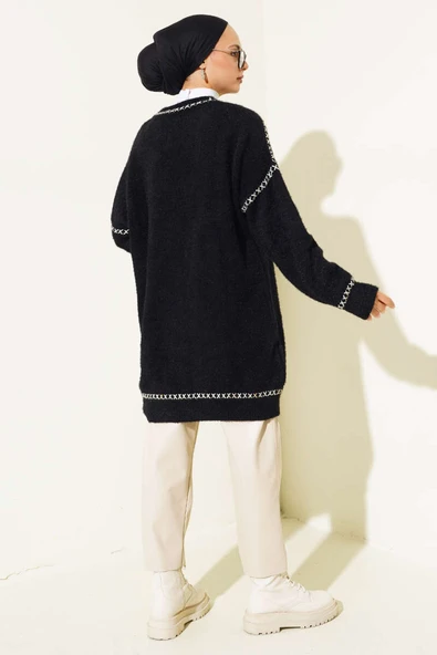 Dikiş Detaylı Triko Tunik Siyah - Resim 3