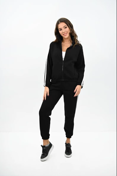 Kadın Fermuarlı Çizgi Detaylı Eşofman Takımı 4201-25 - Resim 3