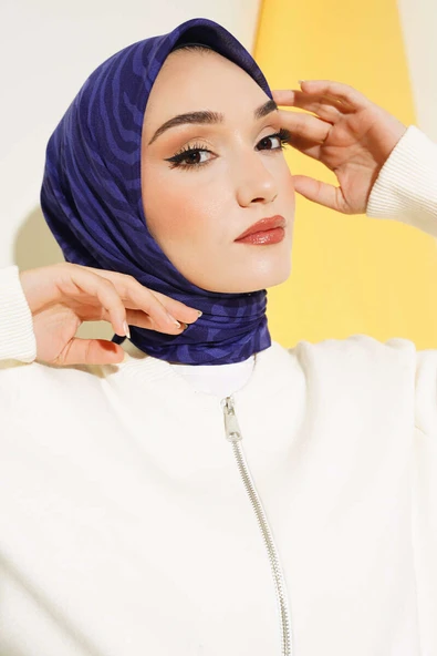 Zebra Desen Yazma Eşarp Morcivert